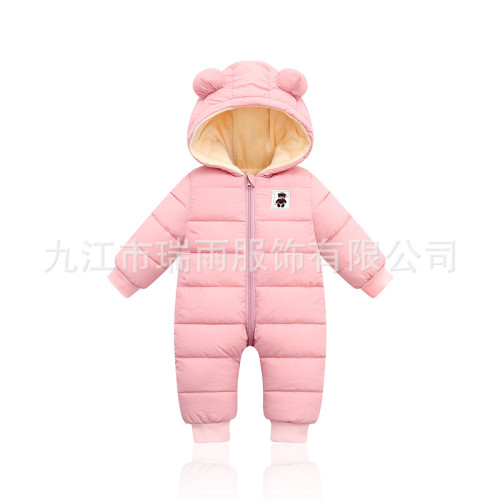 新款寶寶加絨加厚羽絨棉哈衣短款男女中小童連帽連體棉衣外套
