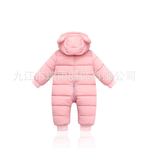 新款寶寶加絨加厚羽絨棉哈衣短款男女中小童連帽連體棉衣外套