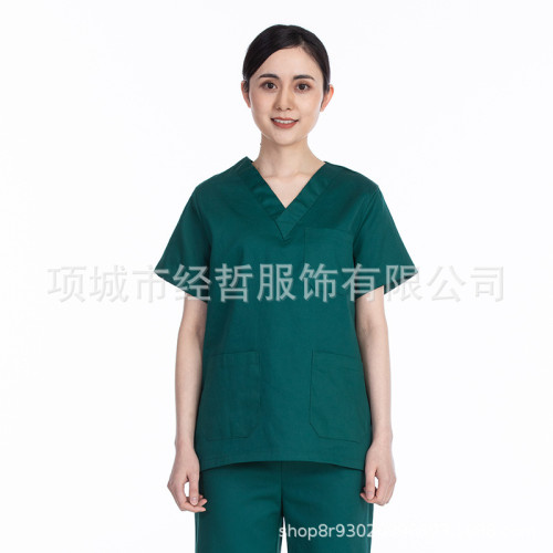 男女洗手衣棉短袖手術室隔離衣墨綠刷手服口腔護士工作服分體套裝