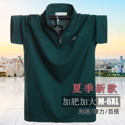 2025加肥加大短袖T恤男 特大碼肥佬拉鍊立領薄款運動半袖Polo8899