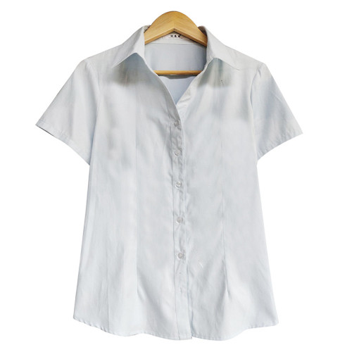 2020新款夏短袖白色襯衫女胖MM200職業裝V領工作服襯衣襯衫正裝A3