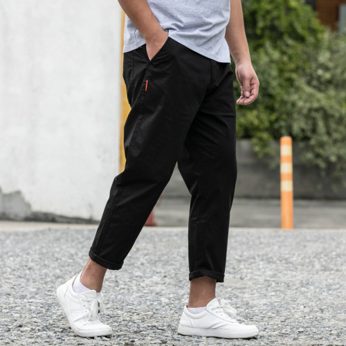 秋季男裝大碼彈力休閒褲男士時尚大碼寬松純色九分褲男褲