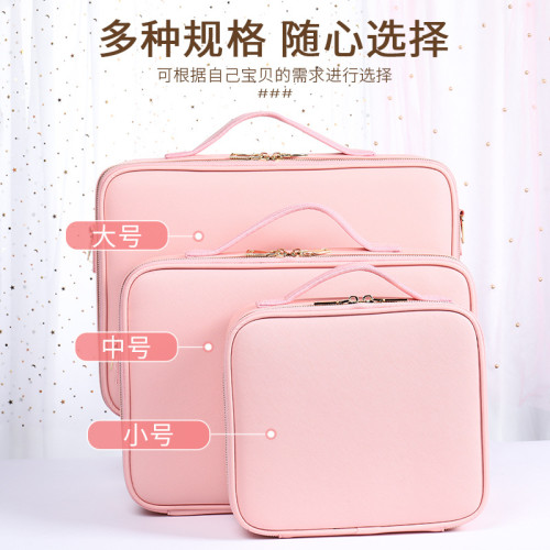 專業隔板粉色PU皮化妝包化妝品收納跟妝美甲紋綉手提化妝箱大容量