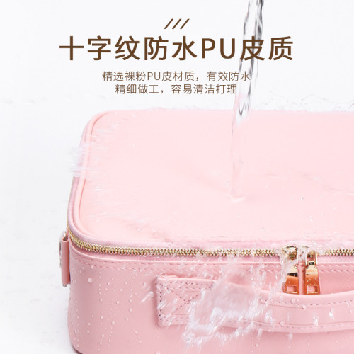 專業隔板粉色PU皮化妝包化妝品收納跟妝美甲紋綉手提化妝箱大容量