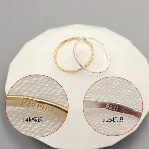 美國14K包金注金14/20GF純銀戒指女切面戒指指環圈DIY飾品配件