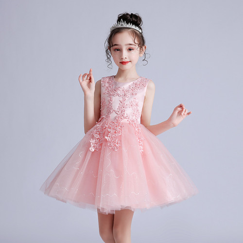 女童短款夏婚紗禮服裙蓬蓬網紗公主裙中大童裝女童六一兒童演出服