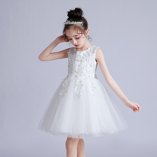 女童短款夏婚紗禮服裙蓬蓬網紗公主裙中大童裝女童六一兒童演出服
