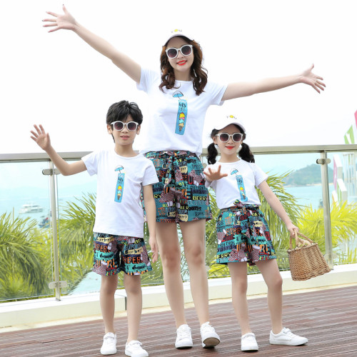 網紅親子裝夏裝一家三口四口2025新款潮母女裝母子裝洋氣裙褲套裝