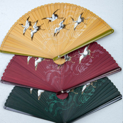 絲藝堂女式噴繪工藝折扇麥穗風禮品工藝全竹折扇小巧扇子
