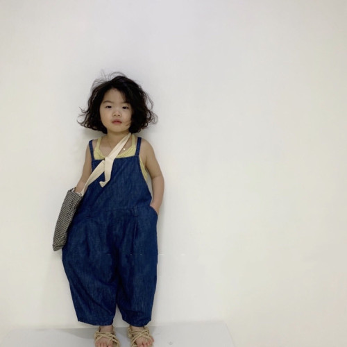 GL-kids韓版夏季新品男女寶輕薄牛仔背帶褲 兒童寬松版洋氣背帶褲