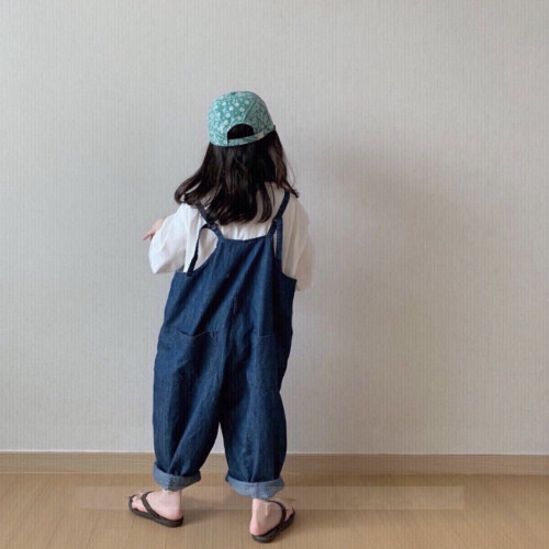 GL-kids韓版夏季新品男女寶輕薄牛仔背帶褲 兒童寬松版洋氣背帶褲