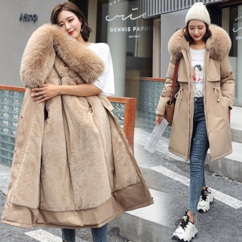 冬季新款棉衣女韓版中長款大毛領加絨內裡派克服外套棉服女潮