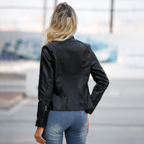 歐碼女皮衣女修身夾克薄款春秋外套女士機車服大碼立領皮夾克