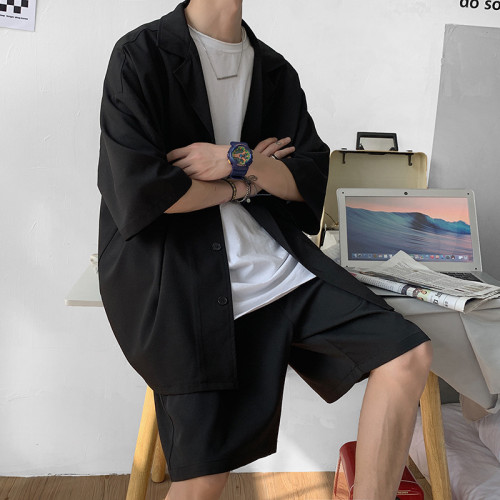 dk製服男全套夏季寬松學院風西裝外套潮流jk套裝七分袖雅痞小西服