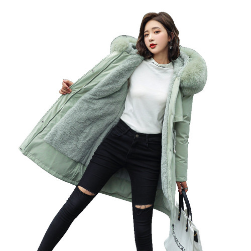2020棉衣女中長款加厚款韓版修身連帽大毛領羽絨棉服大碼棉襖