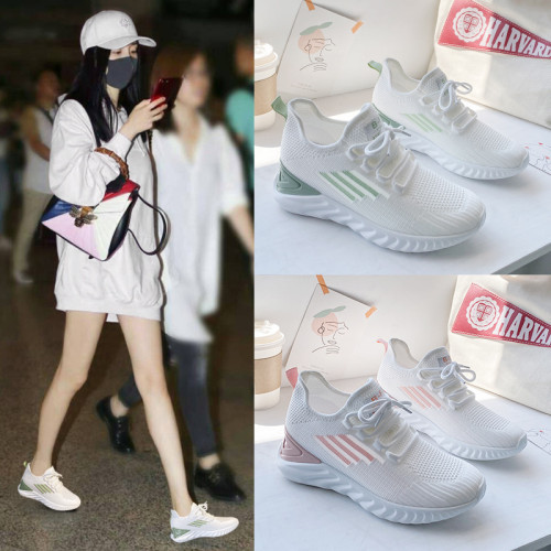 小白鞋女2024夏季軟底輕便內增高飛織鞋女款休閒透氣運動鞋舒適