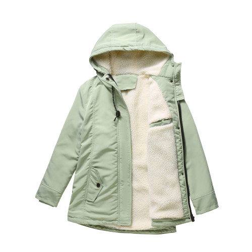 2023派克大衣秋冬羊羔絨棉衣女歐碼加厚加絨棉服女休閒連帽外套