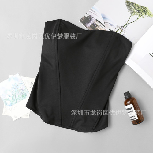 魚骨抹胸無肩帶春夏季新款女裝純色歐美風時尚收腰束身小吊帶背心