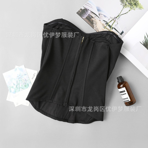 魚骨抹胸無肩帶春夏季新款女裝純色歐美風時尚收腰束身小吊帶背心