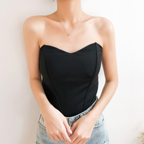 魚骨抹胸無肩帶春夏季新款女裝純色歐美風時尚收腰束身小吊帶背心