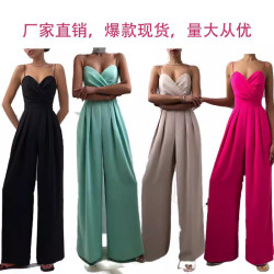 GY2105歐美連體褲吊帶收腰直筒拖地極簡連體褲春夏新品
