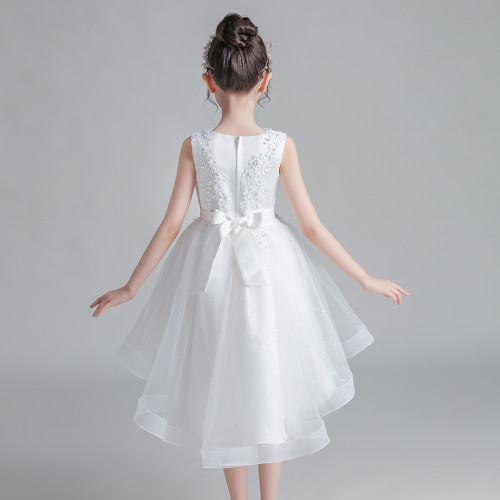 2021夏款女童禮服裙蕾絲花童裝拖尾服公主婚禮童裙蓬蓬網紗連衣裙