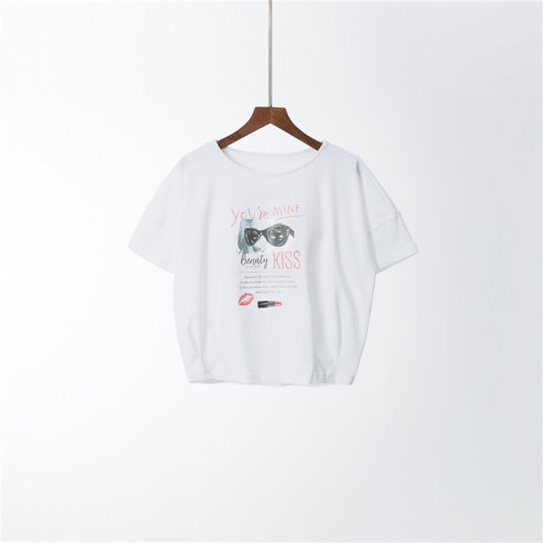 瑜伽家居服上衣女純棉印花帶胸墊短袖T恤半袖文胸罩杯一體打底夏