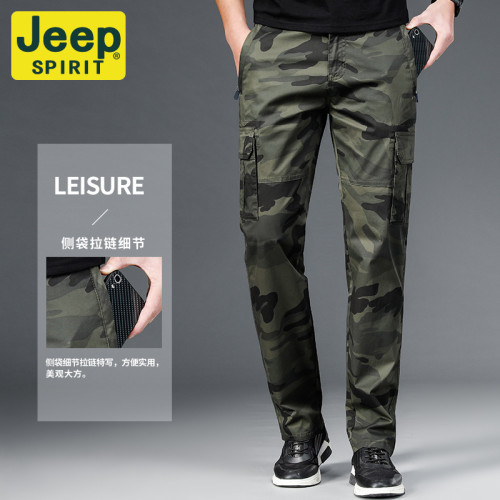JEEP SPIRIT迷彩工裝褲多袋男士長褲寬松大碼春夏薄款戶外休閒褲