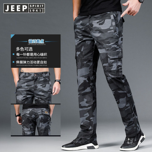 JEEP SPIRIT迷彩工裝褲多袋男士長褲寬松大碼春夏薄款戶外休閒褲