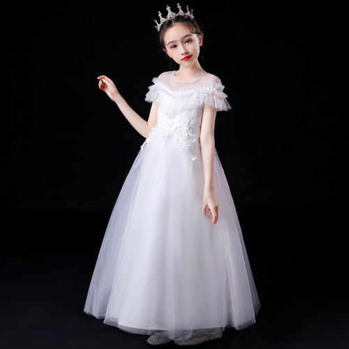 女童公主裙中大童禮服兒童婚紗花童禮服主持人鋼琴演出服蓬蓬紗裙