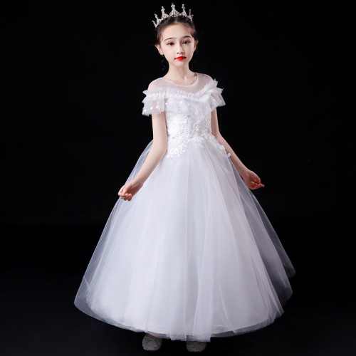 女童公主裙中大童禮服兒童婚紗花童禮服主持人鋼琴演出服蓬蓬紗裙