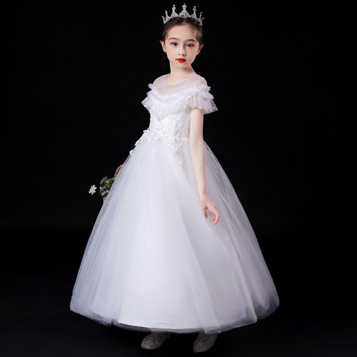 女童公主裙中大童禮服兒童婚紗花童禮服主持人鋼琴演出服蓬蓬紗裙