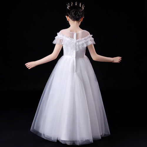 女童公主裙中大童禮服兒童婚紗花童禮服主持人鋼琴演出服蓬蓬紗裙