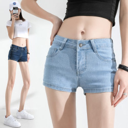低腰牛仔褲女夏性感彈力淺色短褲修身顯瘦超短褲緊身熱褲2025新款
