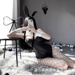 林林婷新款情趣內衣性感兔女郎雙層暗釦開襠連體衣可愛套裝2442