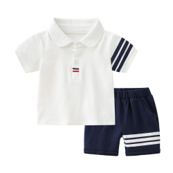 2025童裝夏季新款1/3嵗男寶寶短袖純棉百搭休閒運動套裝外出服