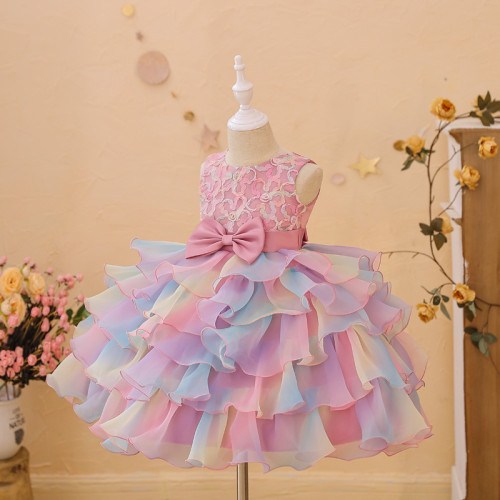 女童禮服公主裙生日蝴蝶結連衣裙兒童蓬蓬裙女童主持人表演禮服裙