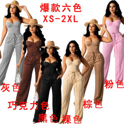 新款CY1345ebaywish時尚歐美女裝吊帶背心抽繩立體濶腿套裝