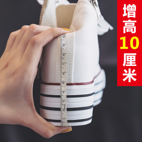 內增高帆布鞋女鞋2024春秋季新款雙側拉鍊板鞋韓版百搭厚底松糕鞋