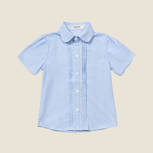 夏款兒童淺藍短袖襯衫中小學生校服男女童刺綉純白襯衣班服演出服