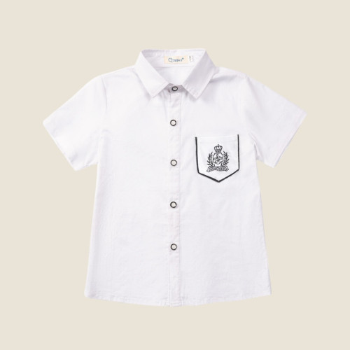 夏款兒童淺藍短袖襯衫中小學生校服男女童刺綉純白襯衣班服演出服