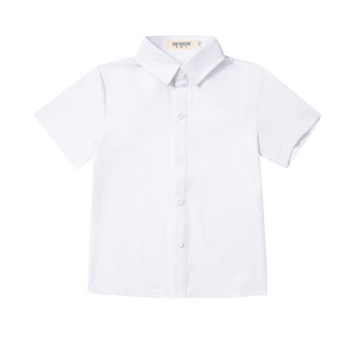 夏款兒童淺藍短袖襯衫中小學生校服男女童刺綉純白襯衣班服演出服