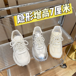 【內增高7公分】春夏真皮女2025小個子厚底蕾絲邊阿甘鞋010497