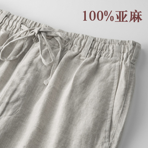 夏季亞麻短褲五分褲棉麻休閒薄款寬松沙灘中褲男076(706)