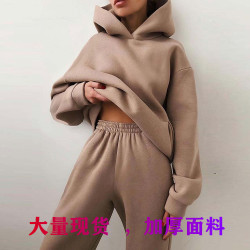 秋冬歐美女裝獨立站休閒時尚加厚長袖衛衣長褲兩件套裝