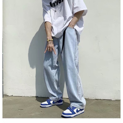 破洞牛仔褲男夏季薄款寬松直筒百搭褲子潮牌ins潮流痞帥濶腿長褲