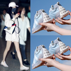 真皮老爹鞋女2021春季新款運動鞋nb327小蠻腰女鞋ins潮百搭休閒鞋
