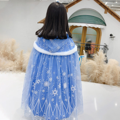 女童愛莎公主加絨加厚鬭篷披風冰雪奇緣鬭篷披肩女孩秋冬系帶坎肩