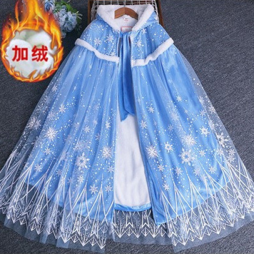女童愛莎公主加絨加厚鬭篷披風冰雪奇緣鬭篷披肩女孩秋冬系帶坎肩