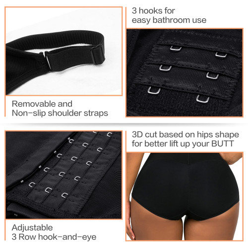 三排釦網布塑身衣連體shapewear butt lifter 